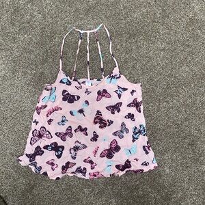 Pink Butterfly Print Tank Top